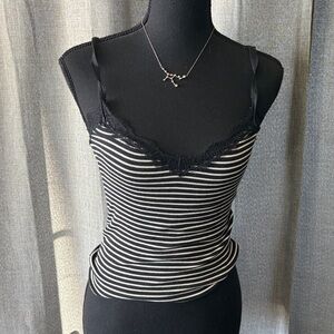 J.Crew Black and White Striped Lace Top
